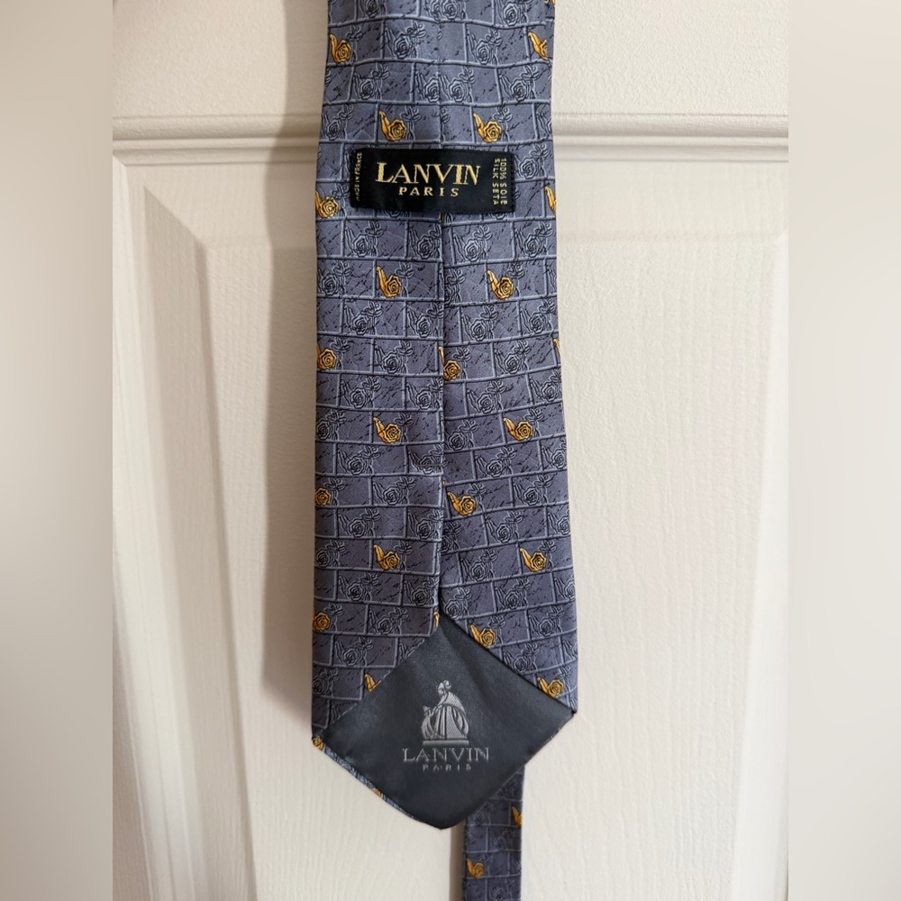 Lanvin Blue Tie with Gold Accents 100% SILK